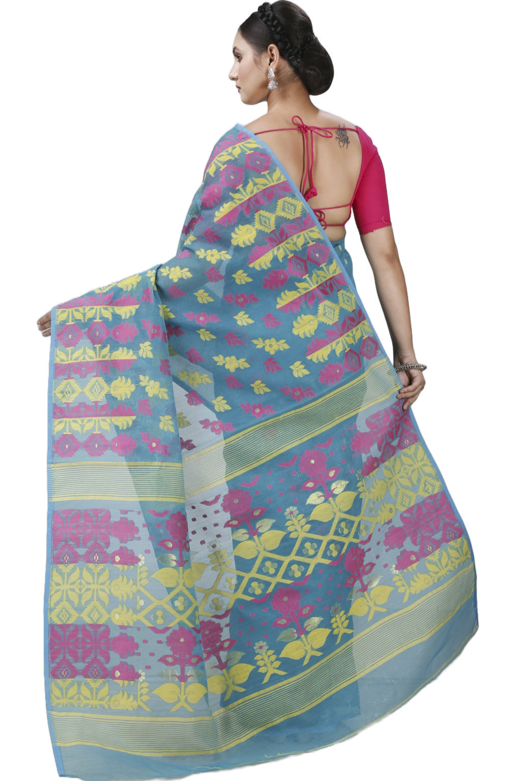 Dark Green Pure Cotton Urmila Jamdani Saree (1123)